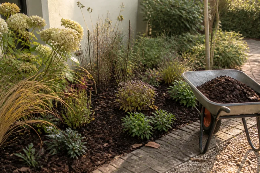 Illustratieve omgeving bij Een border mulchen met compost, schors of bladeren
