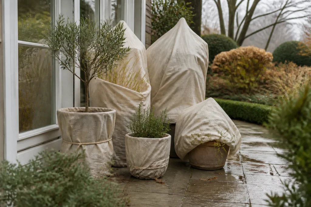 Illustratieve omgeving bij Potplanten beschermen tegen vorst en winterregen