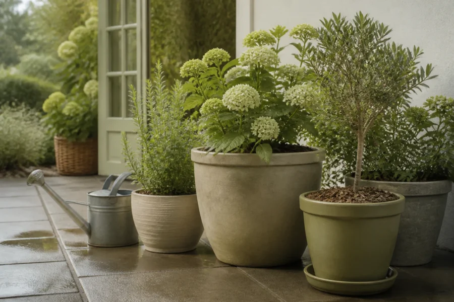 Illustratieve omgeving bij Potplanten buiten water geven zonder natte wortels