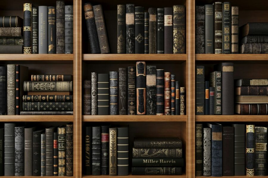 Boekenkast met oude boeken en papieren op een zolder